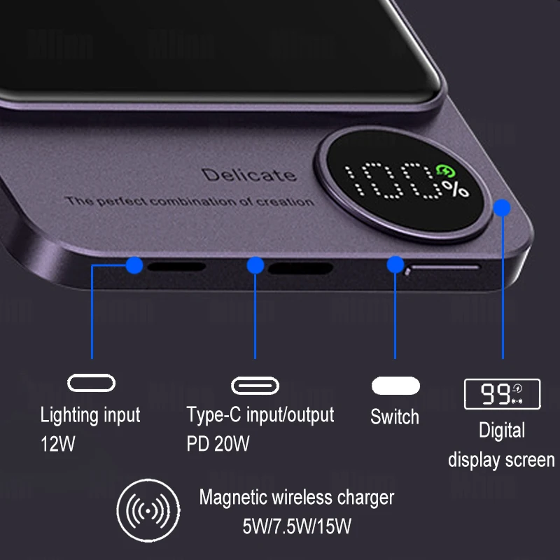 10000mAh Maxsafe Powerbank Magnetic Power Bank Wireless Charger Mini External Spare MacSafe Auxiliary Battery For iphone12 13 14
