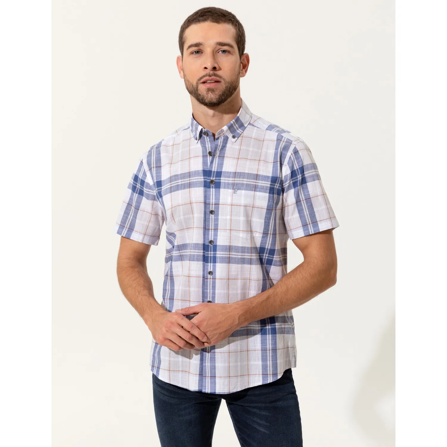 Pierre Cardin Мужская короткая рубашка Saks Blue Regular Fit 50249733-VR045
