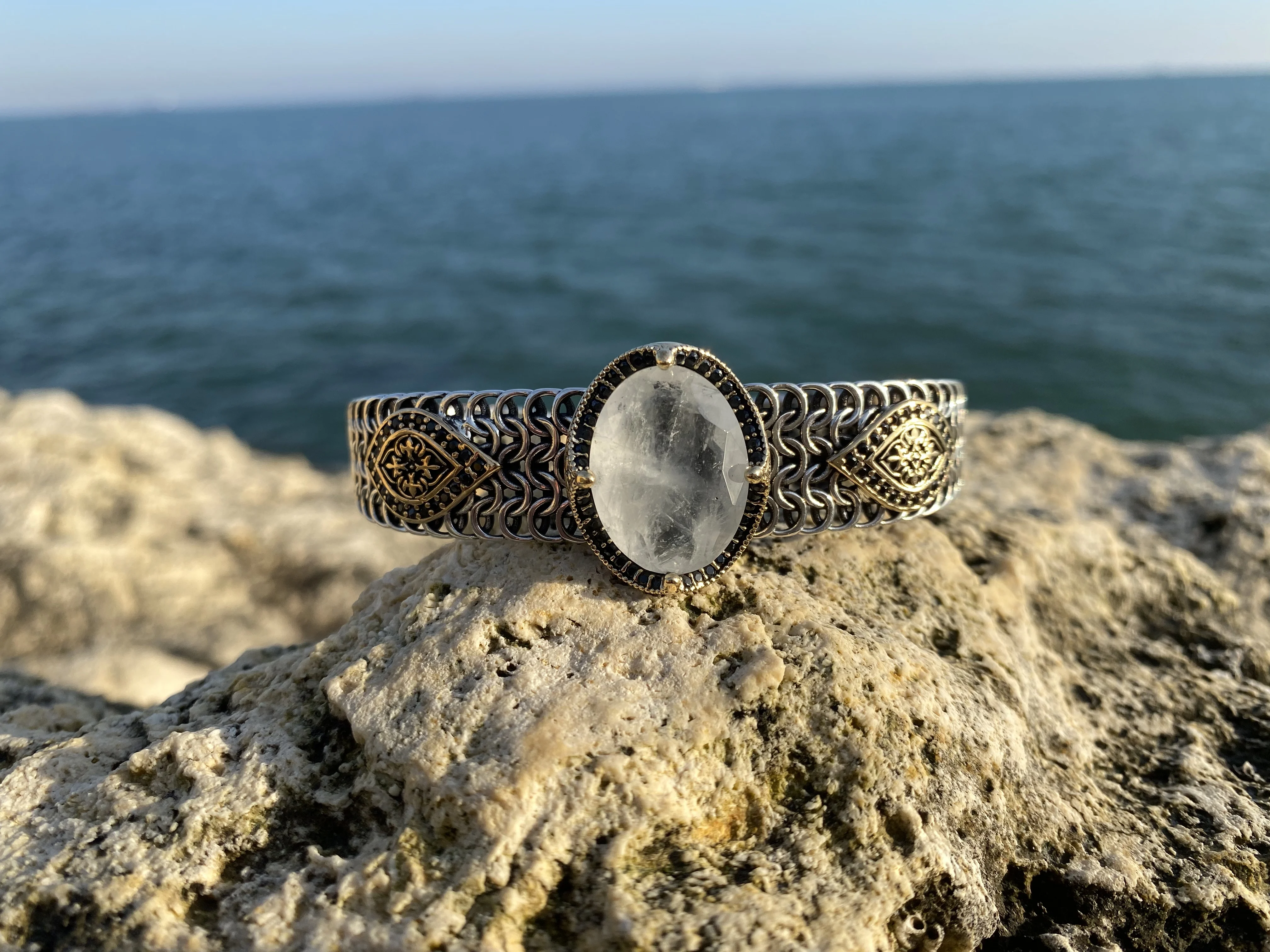 

Браслет ручной работы унисекс из серебра с овальным белым камнем Параиба, подарок для родителей, партнеров, влюбленных, ювелирные изделия из стерлингового серебра 925 пробы