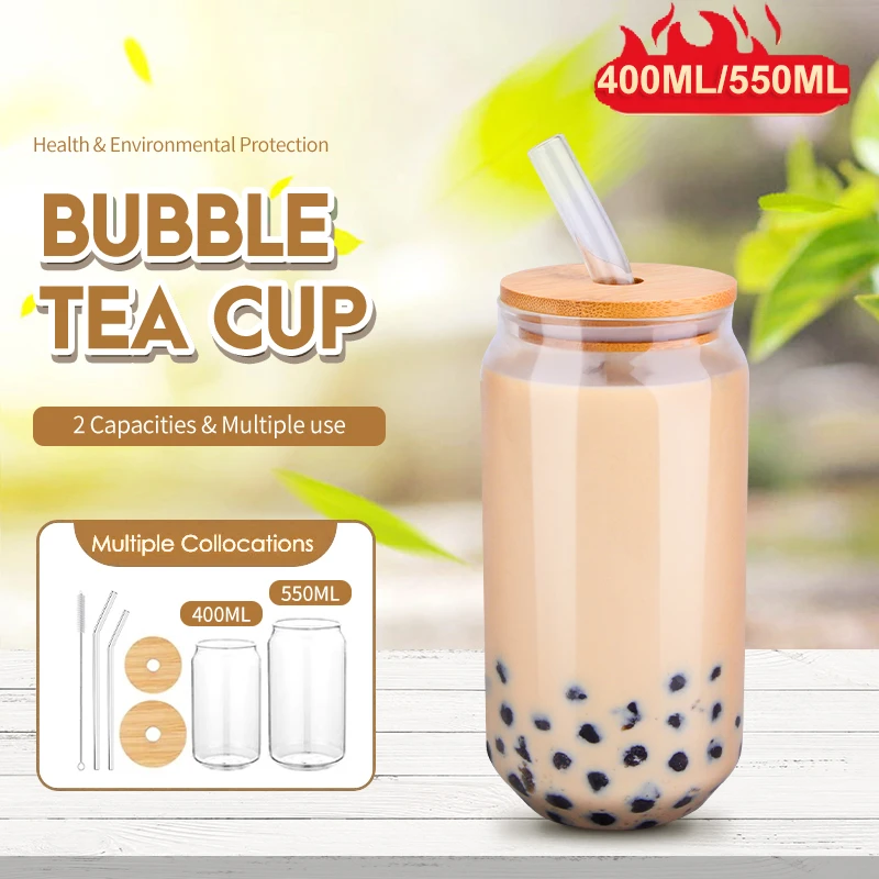 

Straw and Lid 550ml/400ml Glass Cup With Beer Glass Juice Transparent Bubble Tea Cup Drinkware Mug Breakfast Can Milk Mocha Cups