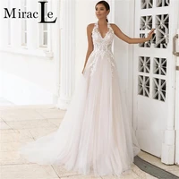 elegant halter tulle wedding dresses sleeveless beading wedding gown for bride lace appliques backless 2022 robe de mari%c3%a9e