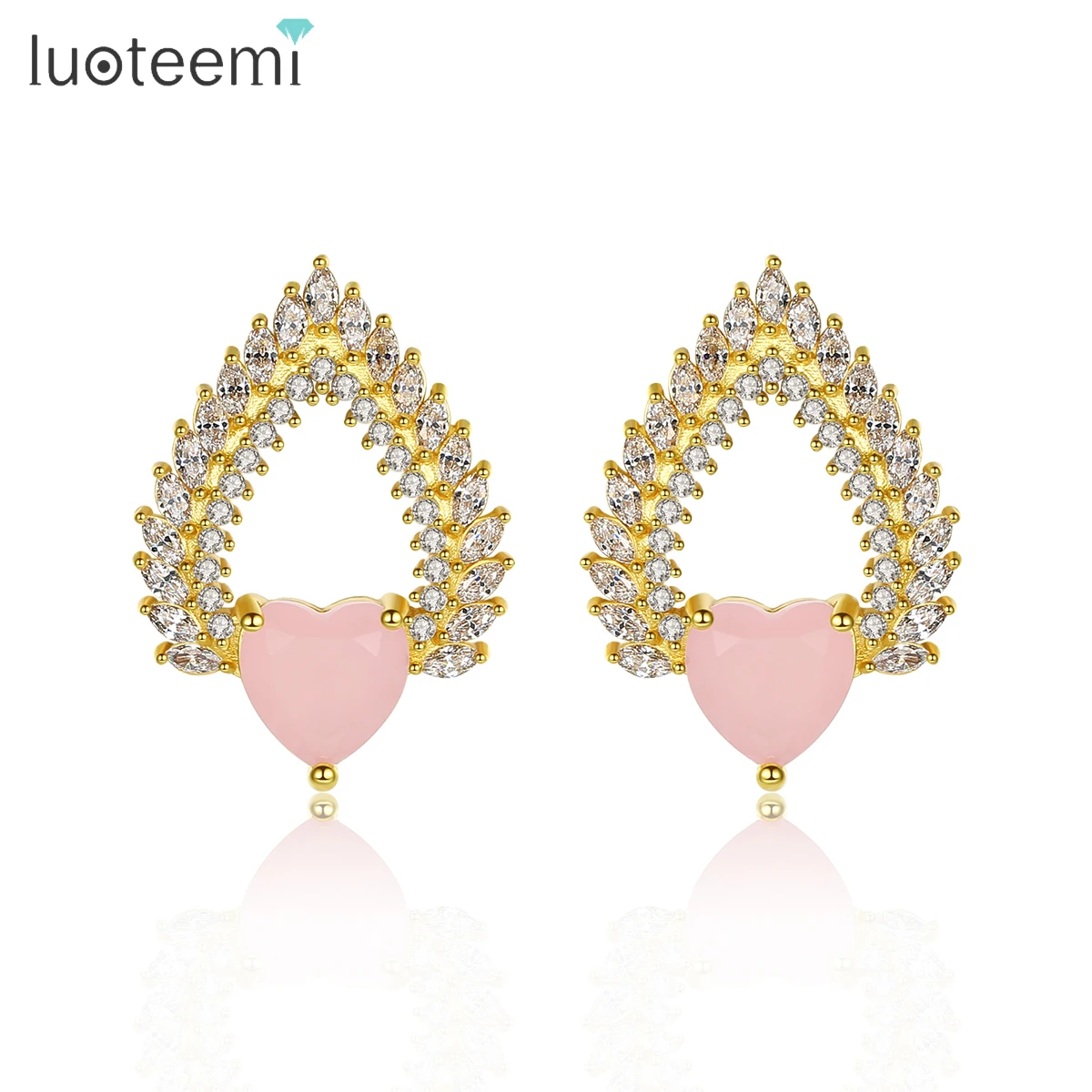 

LUOTEEMI Brand Design Big Heart Stud Earrings for Women Multicolor Cubic Zircon Bridal Wedding Party Fashion Jewelry Orecchini