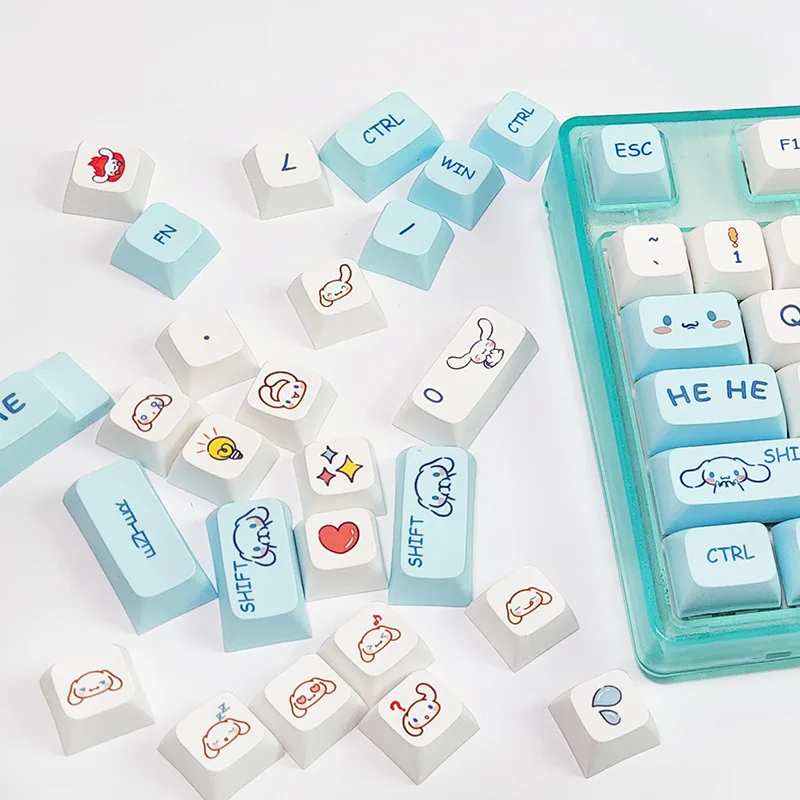 Фото Ключевые колпачки 129 клавиш/набор Jade Rabbit PBT XDA профиль на заказ милый белый колпачок для MX Переключатель механические игровые колпачки для клавиш №2
