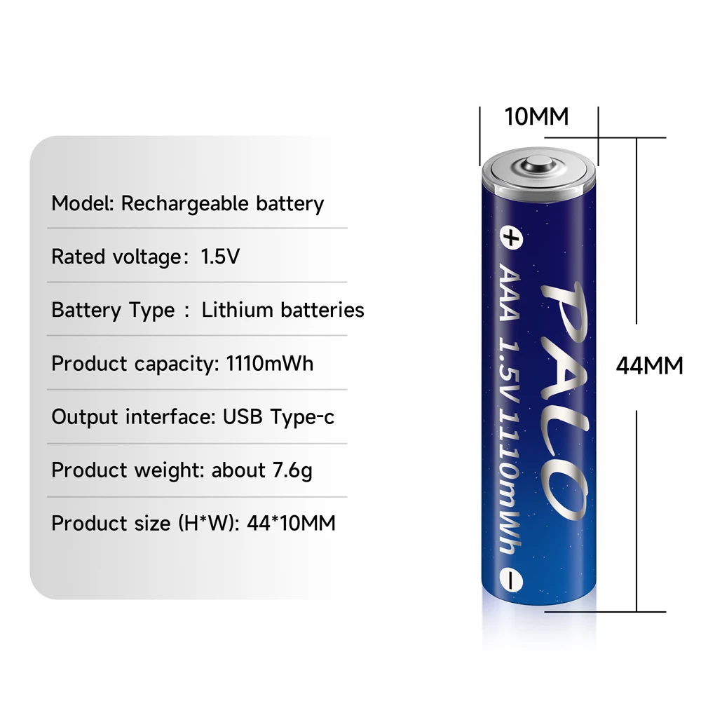 Фото Аккумуляторы Li-ion 1.5V AA/AAA USB, перезаряжаемые, 3600мВтч/1110мВтч, для игрушек, часов, MP3-плееров, термометров + кабель TYPE-C №4