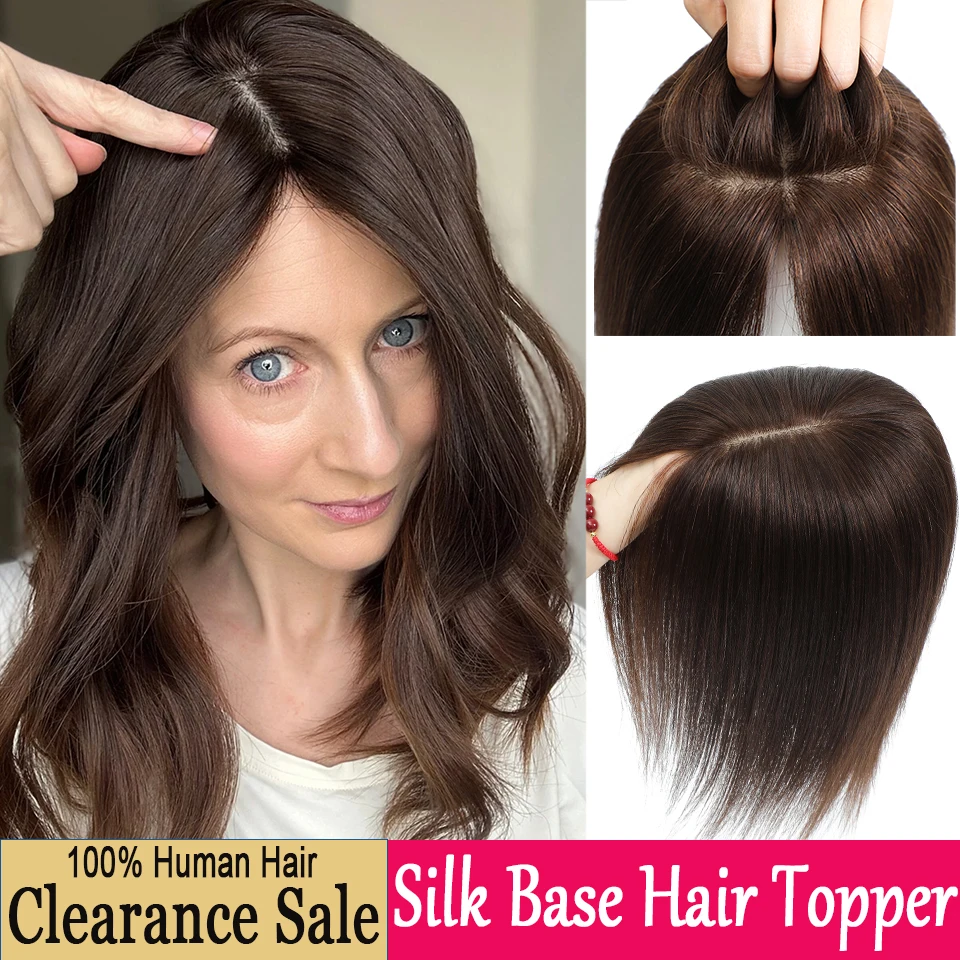 Человеческие волосы Joneous на шелковой основе для женщин топперы дышащие