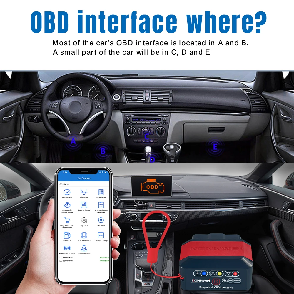 Фото KONNWEI KW905 ELM327 V1.5 OBD2 диагностический инструмент Bluetooth 5,0 для Android/IOS ELM 327 OBD 2 автомобильные сканеры считыватель кодов ﻿ №4