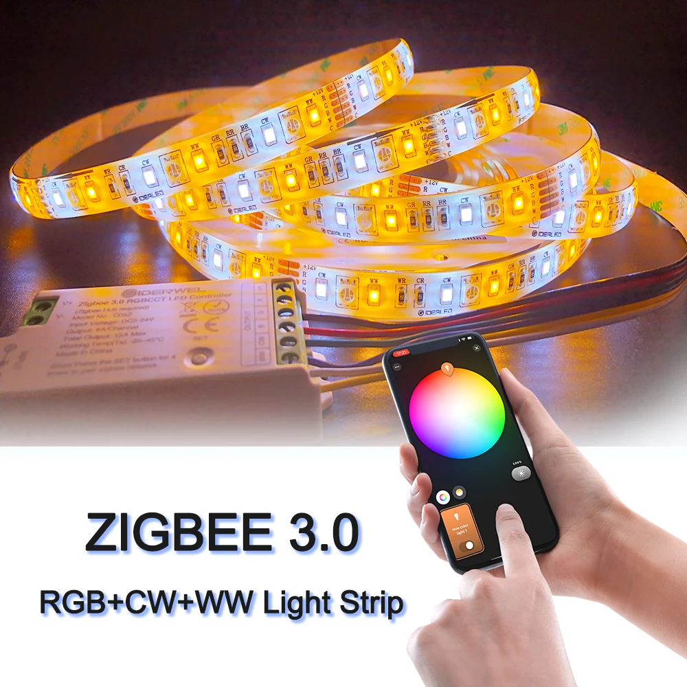ZigBee 3.0 LED Light Strip Controller Pro RGBCCT 12V Work with Hub Bridge,Echo Plus for APP/Alexa Voice Control Home Decor Light