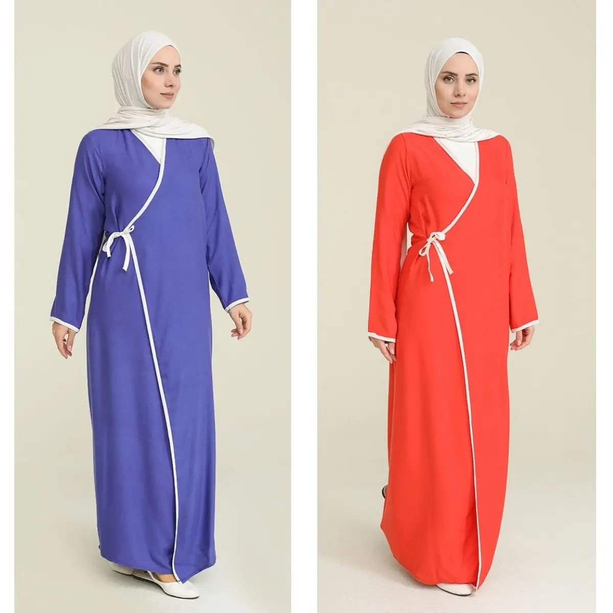 Tie Side Prayer Dress Long Sleeve V Neck Women Hijab Clothing Muslim Fashion Islamic Seasonal Casual  Abaya  Bone  Scarf  Turkey