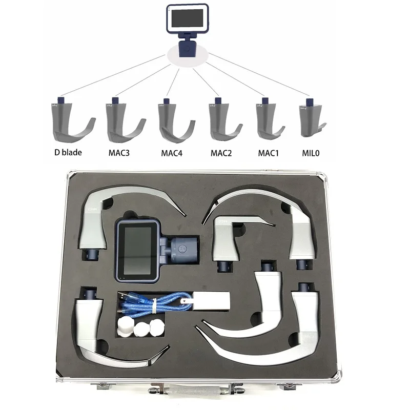Video Laryngoscope Reusable Sterilizable Blades Color TFT LCD Digital Video Laryngoscope 6 Stainless Steel Blades Optional