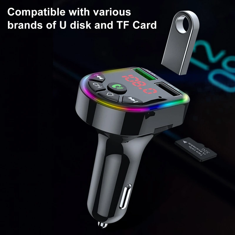 FM трансмиттер TDS TS-CAF16 RGB Bluetooth 87.5-108 МГц (100 кГц) MP3 / APE FLAC WAV |