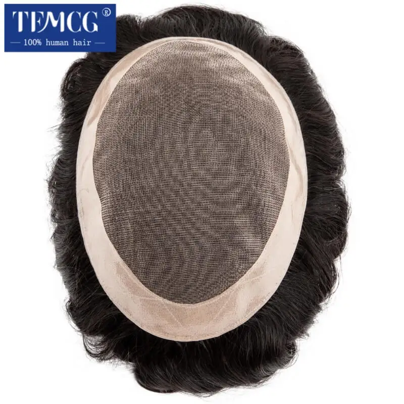 Men Wig Human Hair Toupee Mono Male Wig 130% Density Durable Male Hair Prosthesis Toupee Men 6