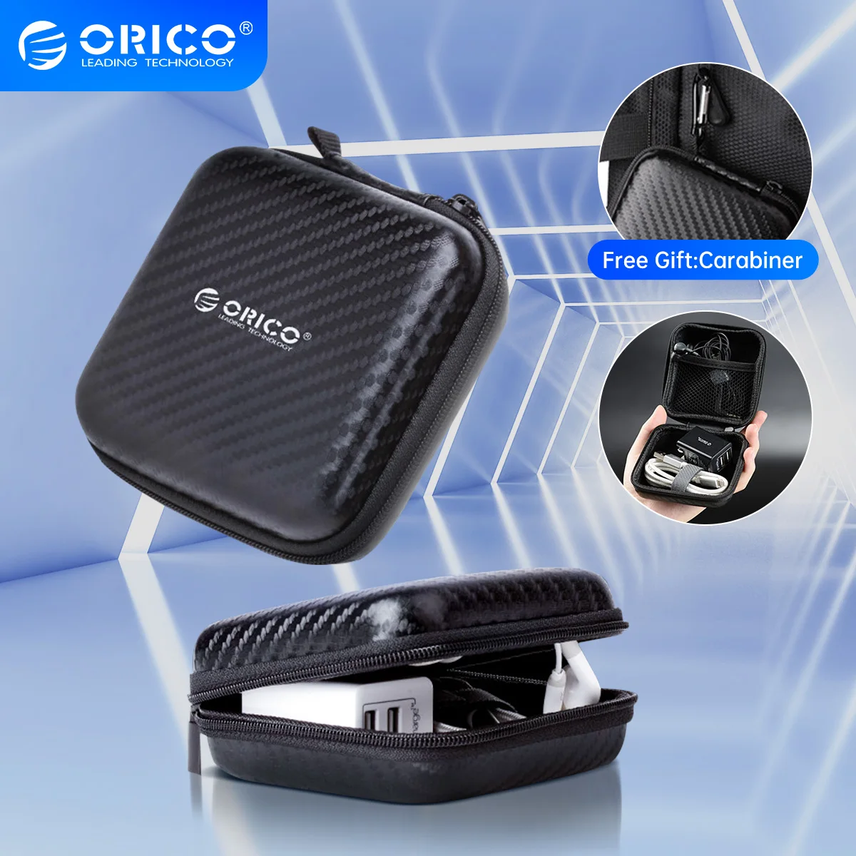 ORICO Headphone Case Bag Send Carabiner Portable Earphone Earbuds Hard Box for Memory Card USB Cable Organizer Mini Earphone Bag