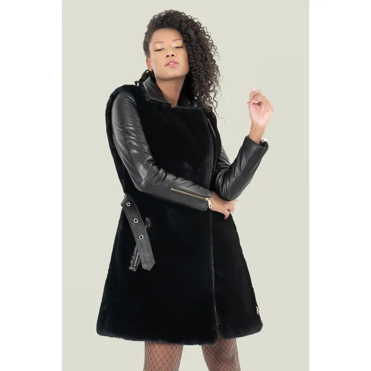 Тайла Черное кожаное пальто 21