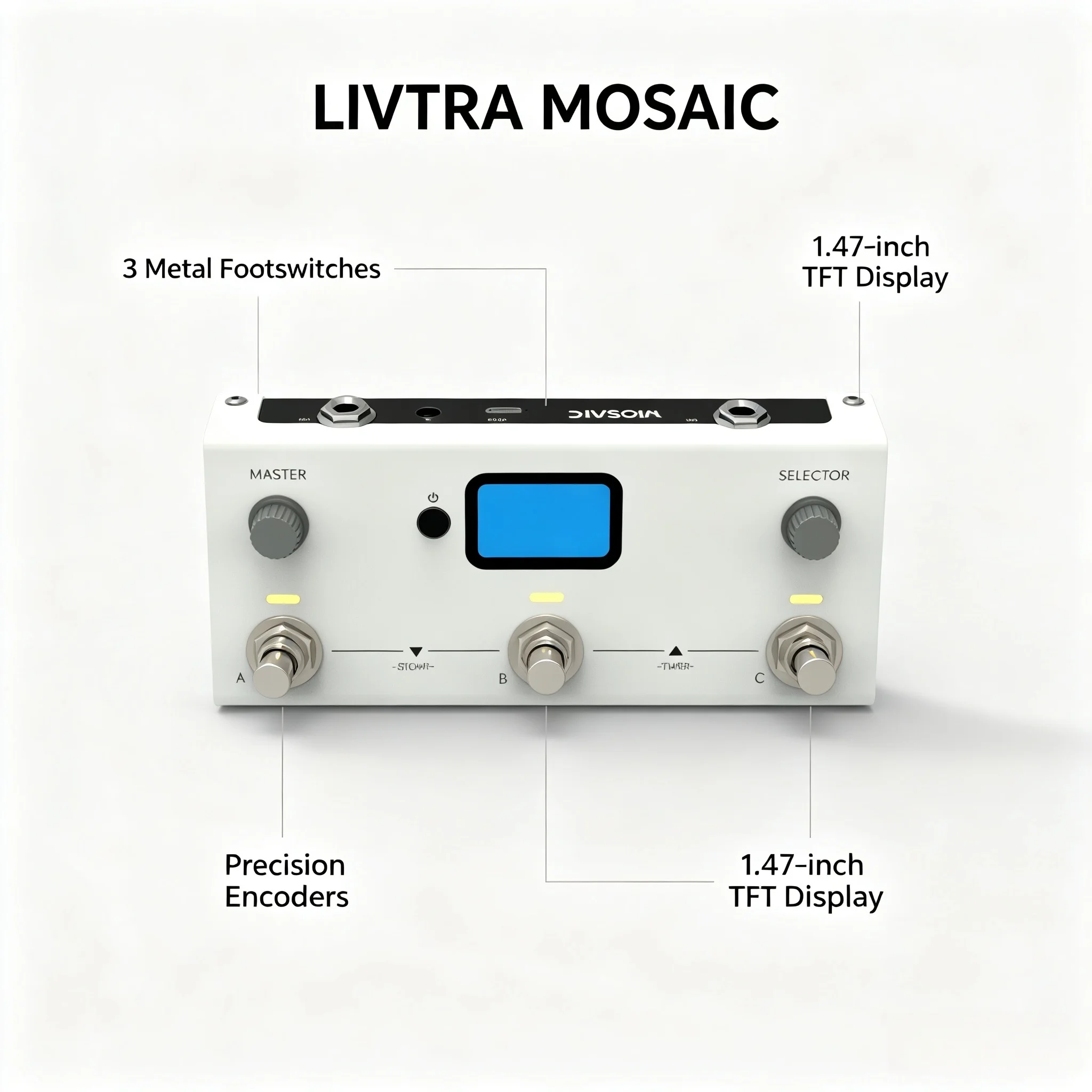 Фото Гитарный мультиэффект-процессор LIVTRA MOSAIC с 3 переключателями, 44.1 кГц, 24 бит, 30 ампер, 30 IR, Bluetooth, 7.5 часов автономной работы, USB-аудио №5