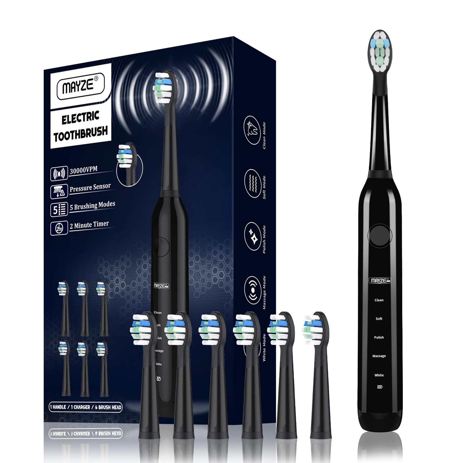 Usb Electric Toothbrush With 6 Brush Heads, Portable Travel Electric Toothbrush With 5 Modes