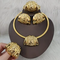 2022 african jewelry set geometry pendant necklace and earrings bangle ring 4pcs set for dubai weddings party nigerian accessory