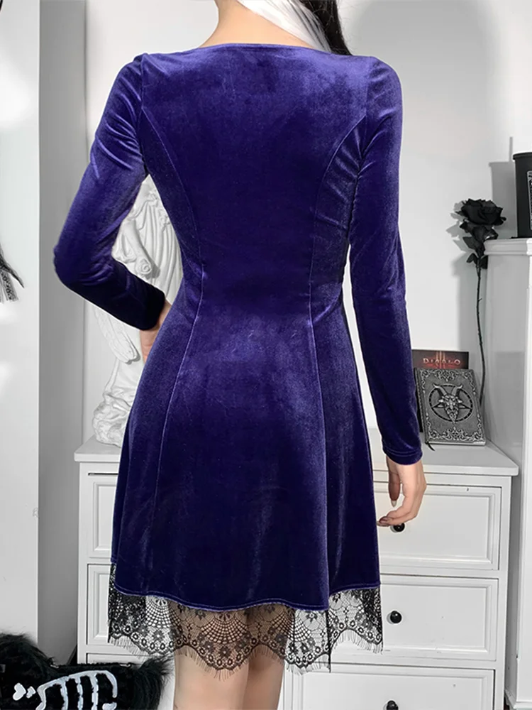 Женское бархатное платье с длинным рукавом высокой талией