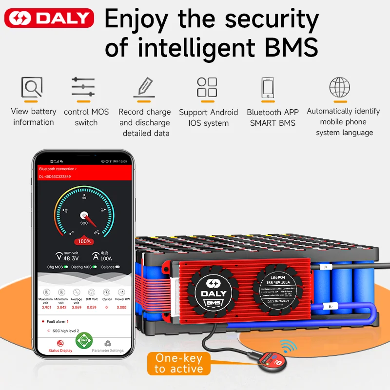 Daly Smart bms battery 18650 Li-ion lifepo4 4s  3s 12v 6s 7s 8s 24V 10s 12s 13s 14s 16s 20s 24s 36V 48V 30a 40a 120a 200a 300a
