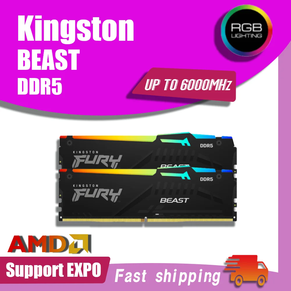 

AMD EXPO Kingston FURY Beast DDR5 RGB RAM 8GB 16GB 32GB Up To 6000MHz Kingston Memory Support LGA1700 AM5 Motherboard Kit