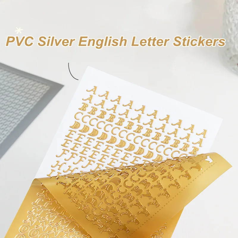 

PVC Korean Golden Silver English Letter Stickers Color Waterproof Durable hand account sticker for Photos Albums Decoration