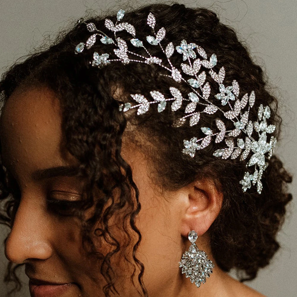 

Luxury Rhinestone Leaf Headband Bridal Free Shipping for Women Prom Princess Crystal Wedding Hair Accessories Crown Jewelry Gift