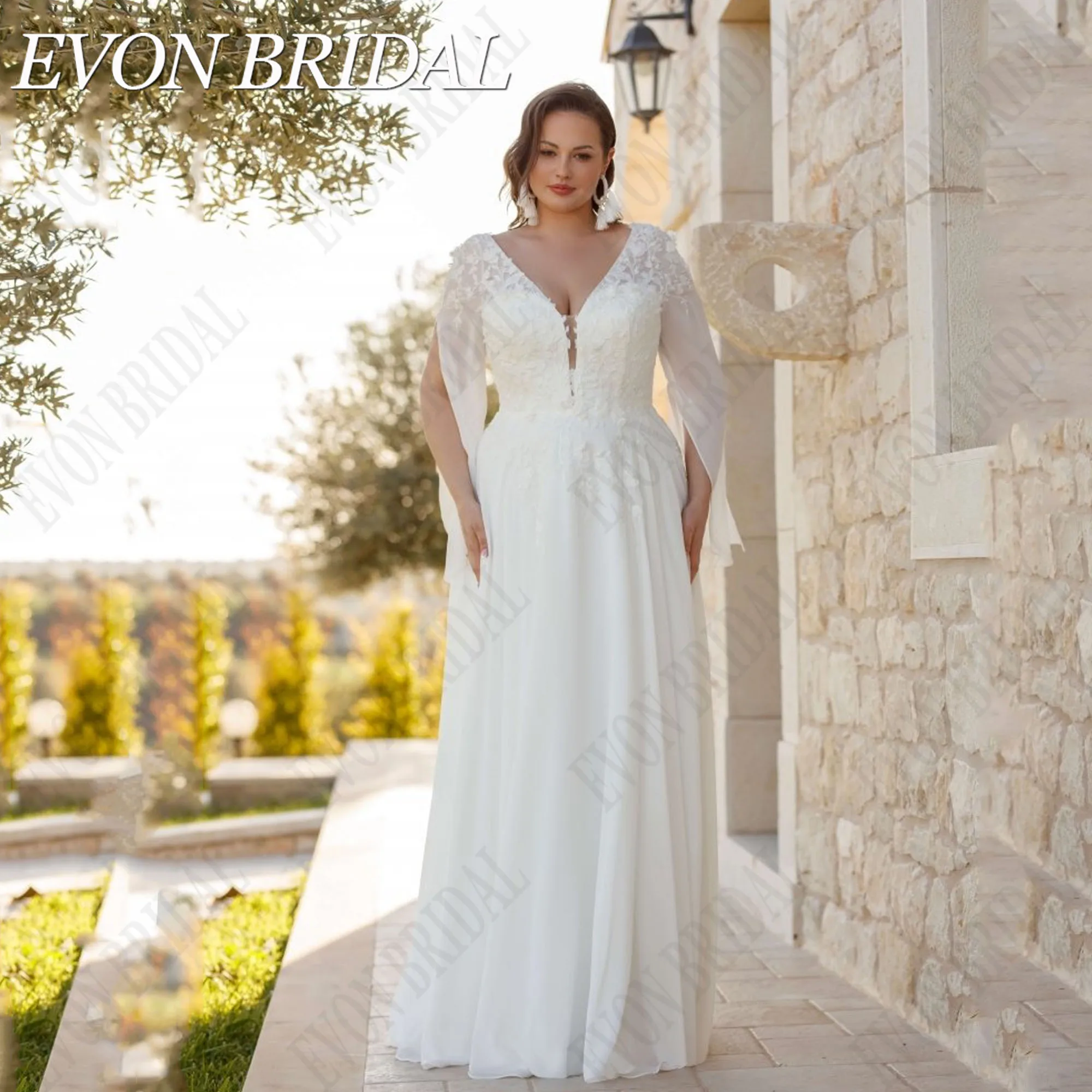 EVON свадебное шифоновое платье с V-образным вырезом женское 2025 Кружевная