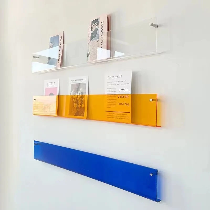 40/50cm Acrylic Wall Shelf Punching Installation Acrylic Wall-Mounted Bookshelf Magazine Storage Display Rack 5mm