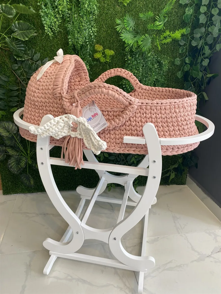 Jaju Baby Moses Basket Plain Powder Knitted Stroller