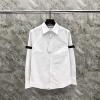 mens shirt tb tnom shirt boutique fashion brand mens shirt black ribbon armband stripe cotton oxford formal casual tb shirt