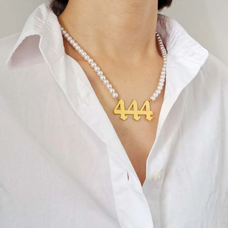

Angel Number Necklaces For Women 666 888 Imitation Pearl Necklace Choker Stainless Steel Neck Jewelry Bijoux Femme Mother Gift