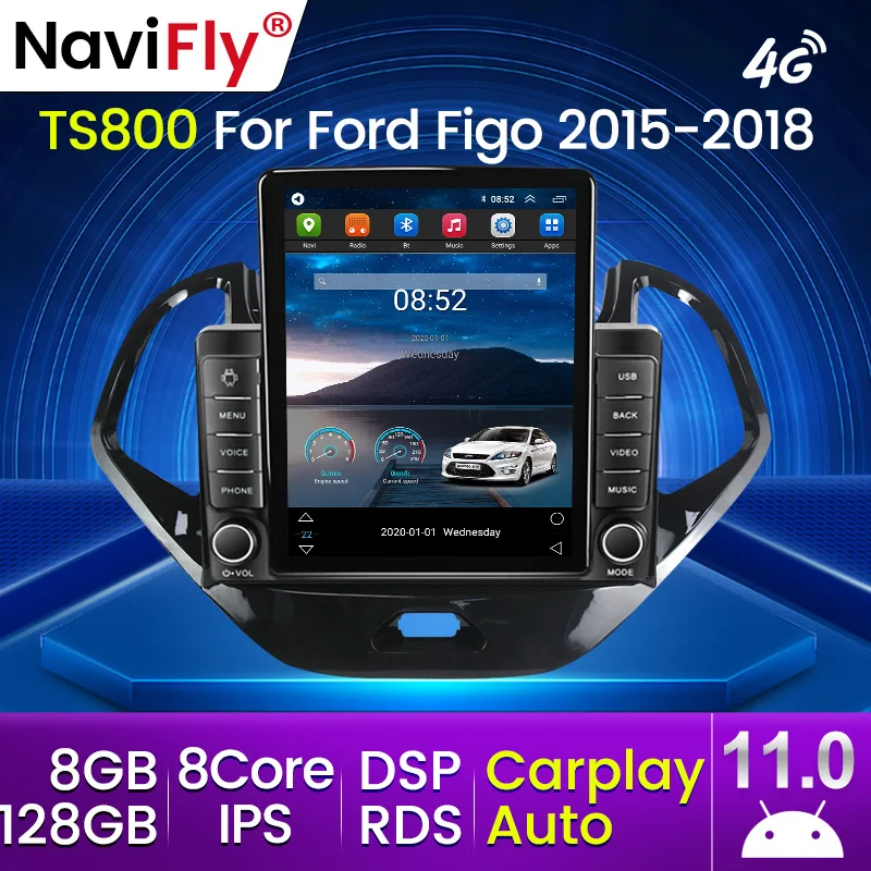 Android 11 Carplay 4G LTE для Tesla вертикальное автомобильное радио видео Ford Figo 2015 2016 2017 2018
