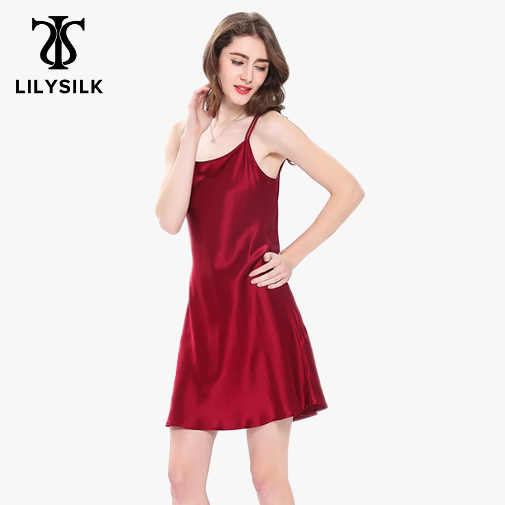 

LILYSILK 100 Silk Nightgown Women Night Dress Sleepwear Girls Mini 19 Momme Scoop Neck Women's Clothing Free Shipping