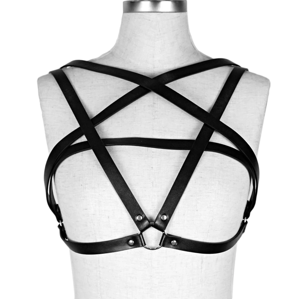 Women Body Sexy Underwear Harness Pentagram Accessory Adjustable Belt Erotic Lingerie Gothic Accessories  PU Leather Harness