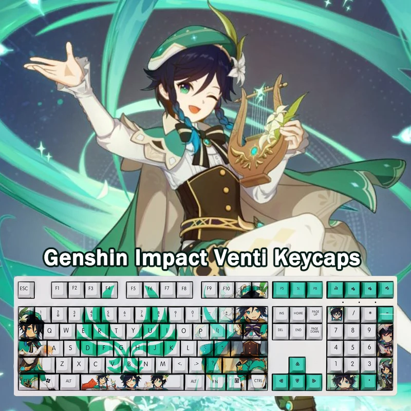 

108 Keys Genshin Impact Venti Keycaps Anime Keycap Cherry Profile PBT Dye Sublimation Mechnical Keyboard For MX Switch 61/104