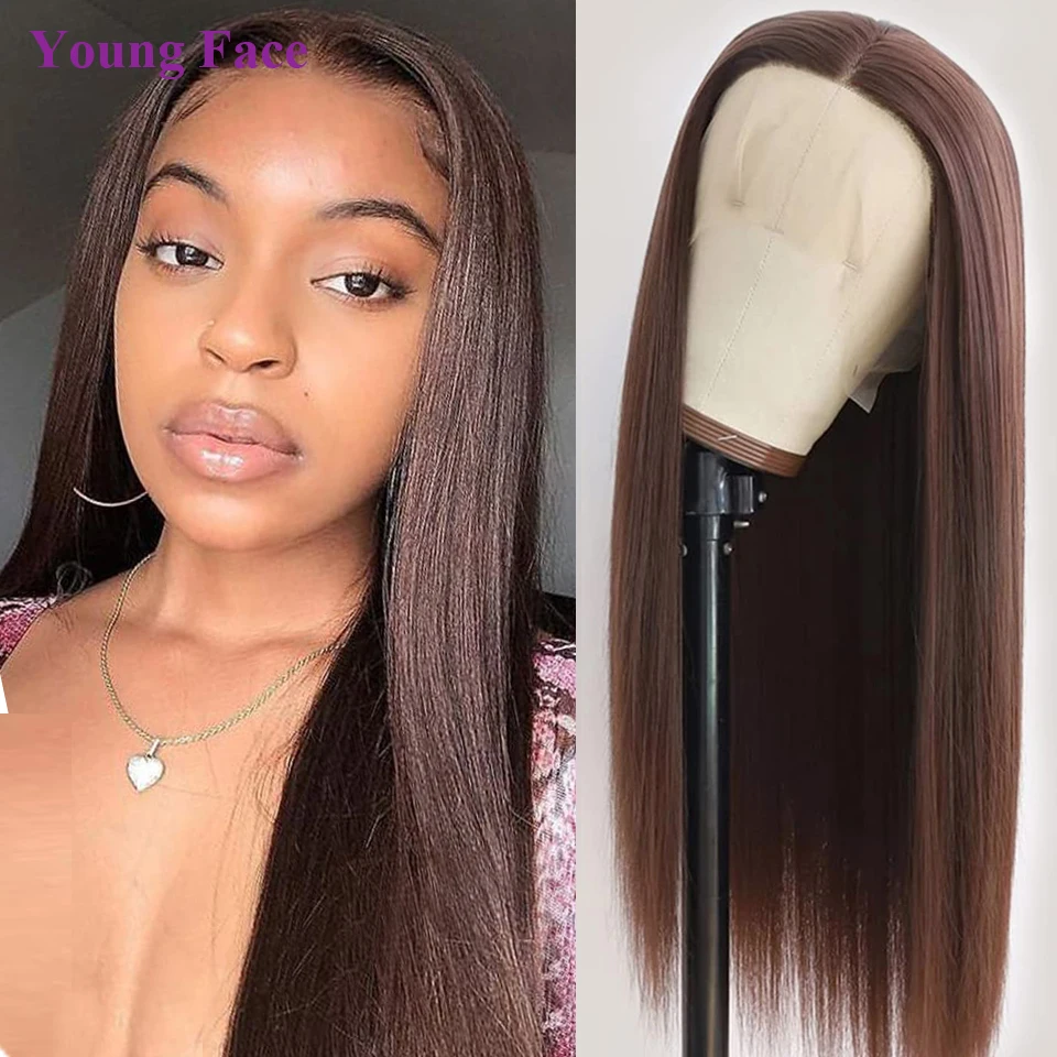 Chocolate Brown Straight Human Hair Wig 200 Density 13x4 HD Transparent Lace Frontal Wig Brazilian Remy Hair For Black Women