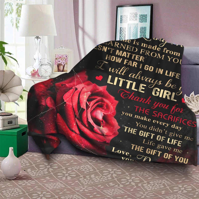 

Красивое мягкое одеяло с принтом роз и надписью маме