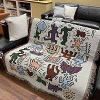knitted sofa blankets cartoon doodle grid throw blanket for couch outdoor picnic mat mat couch slipcover dustproof tablecloth