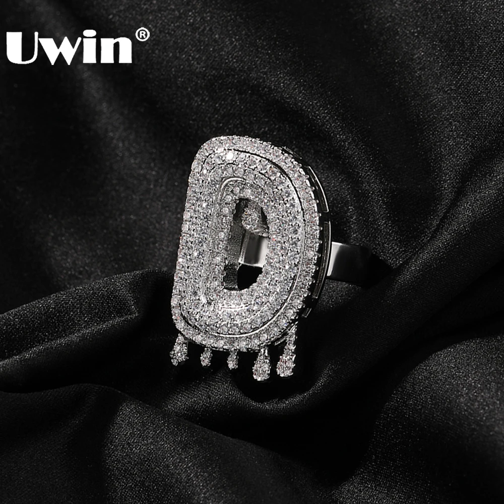 

UWIN Custom Initial Letter Ring Iced Out Drip Alphabets Resizable Rings Men And Women Fashion Hip Hop Jewelry for Gift