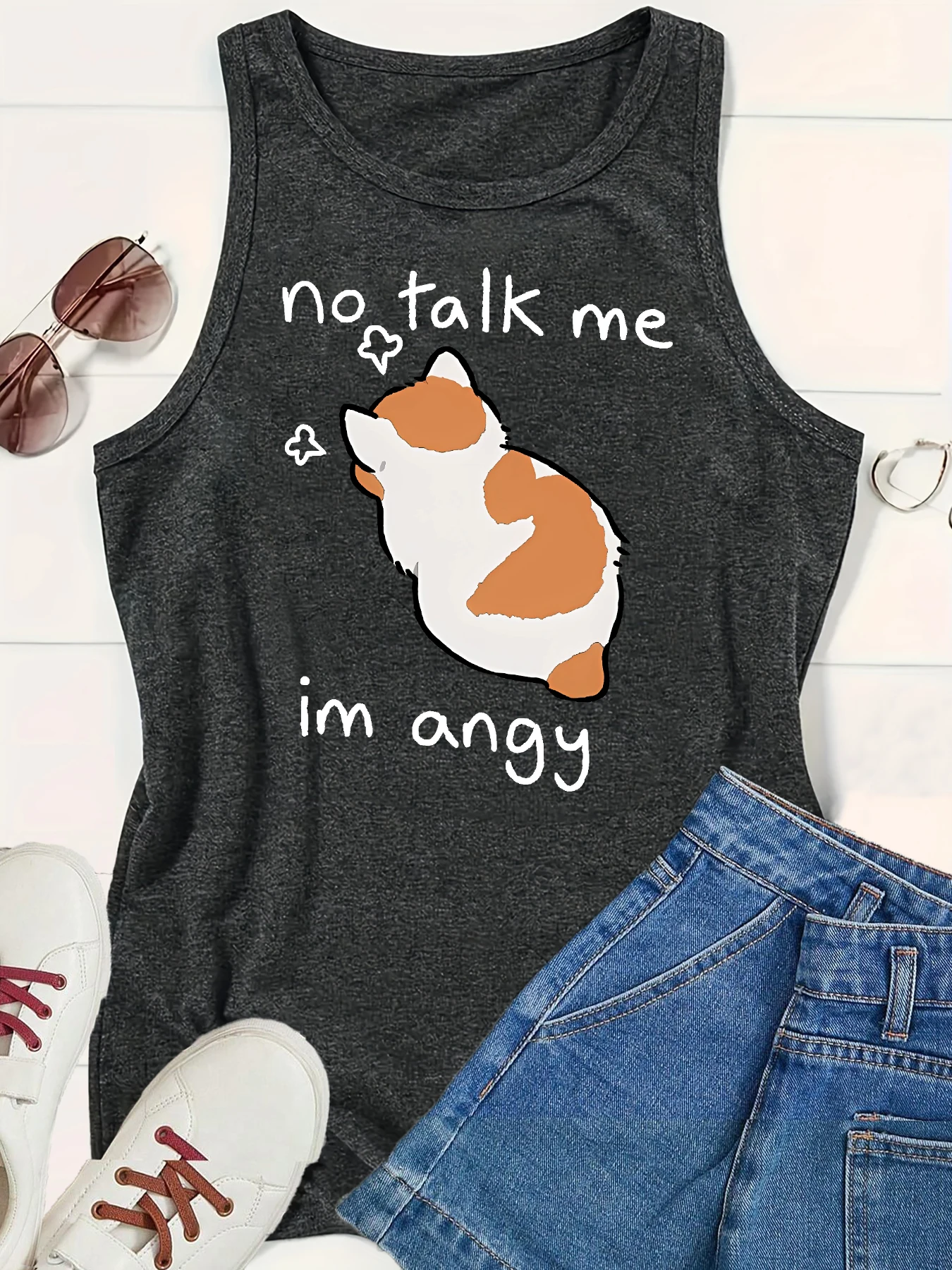 Женская майка с круглым вырезом без рукавов надписью No Talk Me