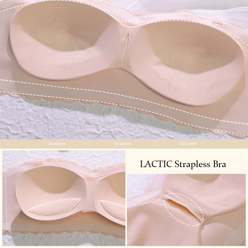 Strapless Bra Large Size Thin Section Gather Lace Non-Slip Bras Invisible Bra Lift Push Up  Beautiful Back Women's Underwear