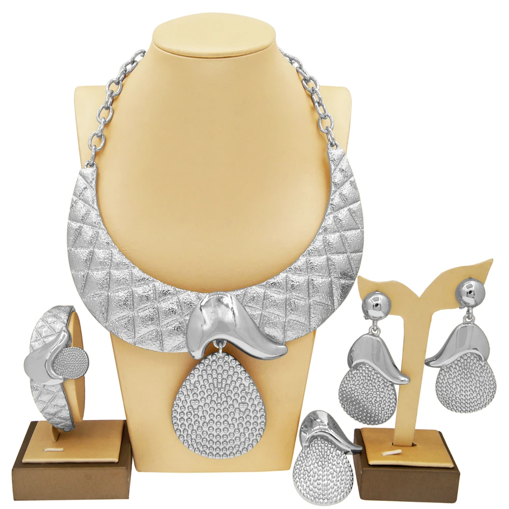 Jewelry Sets For Women Plating Gold Color Large Pendant Necklace Earring Bracelet Everyday Wear Nigerian Style Design