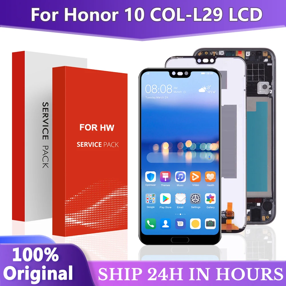 Оригинальный ЖК-экран 5,84 дюйма для Honor 10, дисплей со сканером отпечатков пальцев, 10 касаний, сменный ЖК-дисплей для Honor 10 COL-L29 L19 AL10