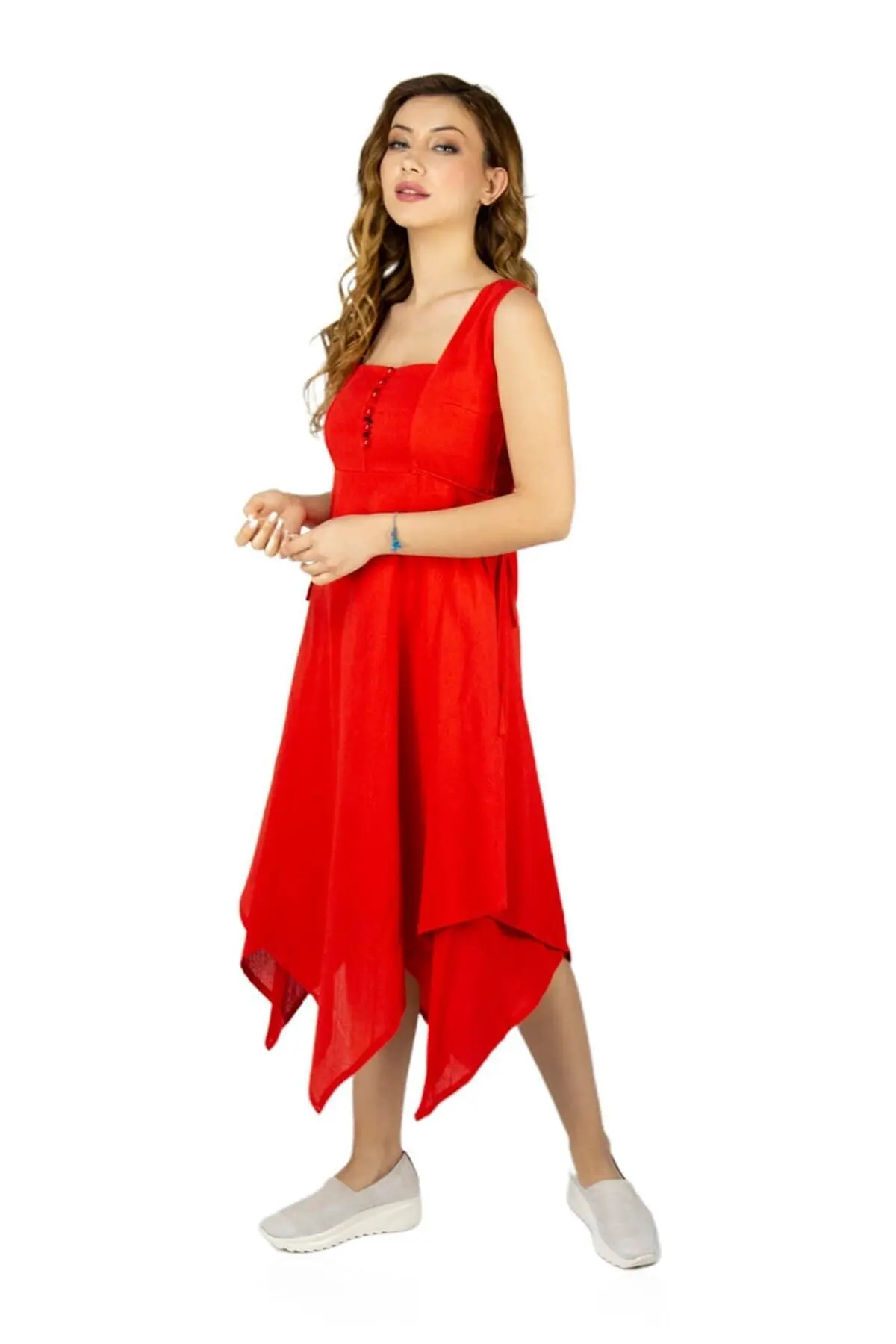 

Şile Cloth Sleeveless Triangle Layer Midi Strapless Length Summer Women Slim Dress Purple - Red