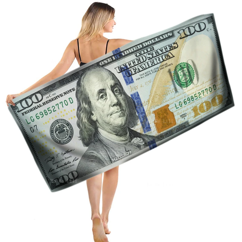 

100 Dollar Bill Benjamin Franklin Portrait 3D Money Cash Print Soft Plush Quick Drying Towel By Ho Me Lili For Adults Kids