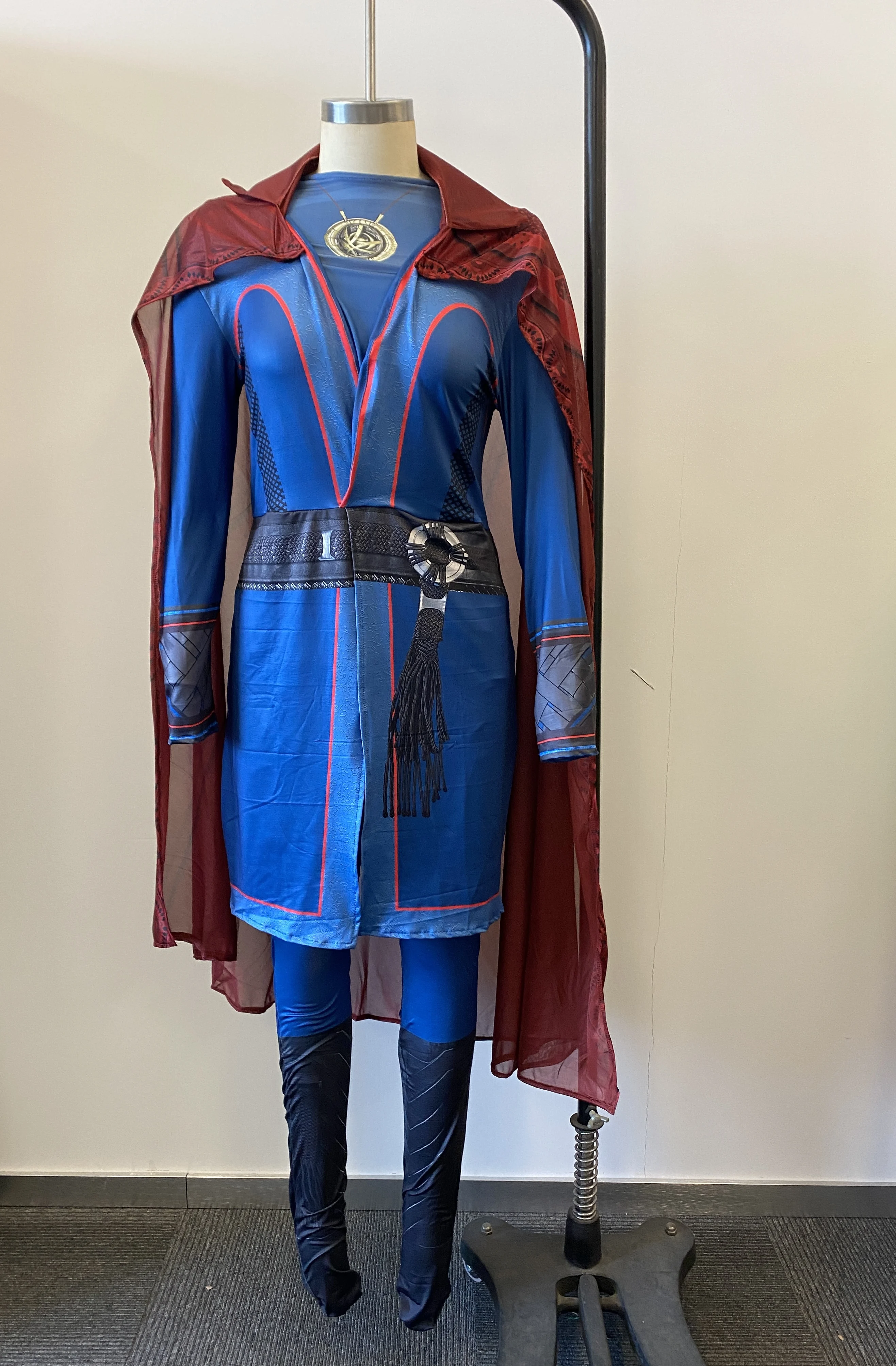 Superhero Delux Adult Kids Doctor Strange Costume Dr Cosplay Blue Heavy Jumpsuit and Red Cloak Full Set For Halloween images - 6