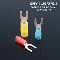 nylon pre insulated spade terminal block electrical wire end fork cold crimp connector awg22 10 cable copper furcate lug