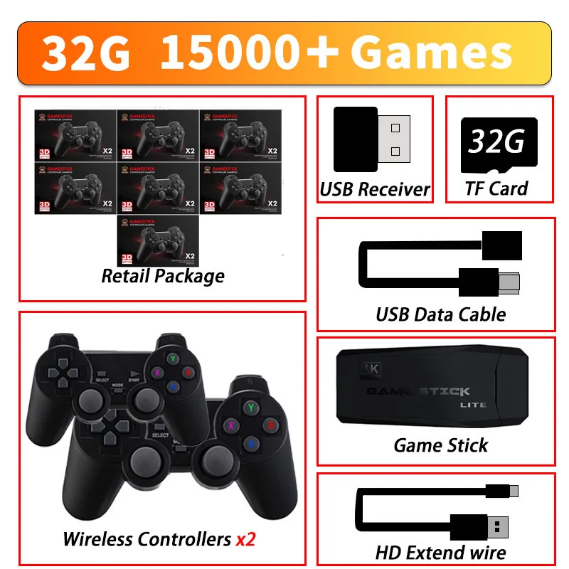 

Retro Handheld Game Player for PS1/PSP/GBA Video Game Console 32G 4k TV Game Stick Built-in 15000+ Games Wireless Gamepad