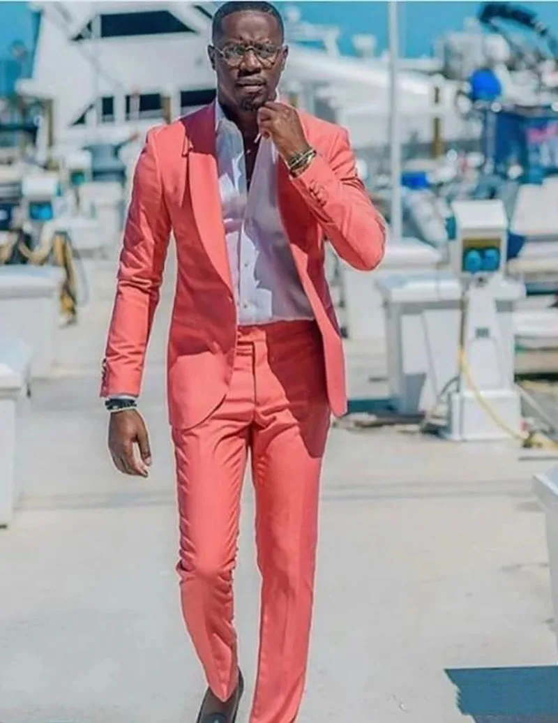 

2022 Fashion Men Suits Summer Shawl Lapel Prom Wedding Party Blazer Sets 2 Pieces (Jacket+Pant) Conjuntos De Chaqueta