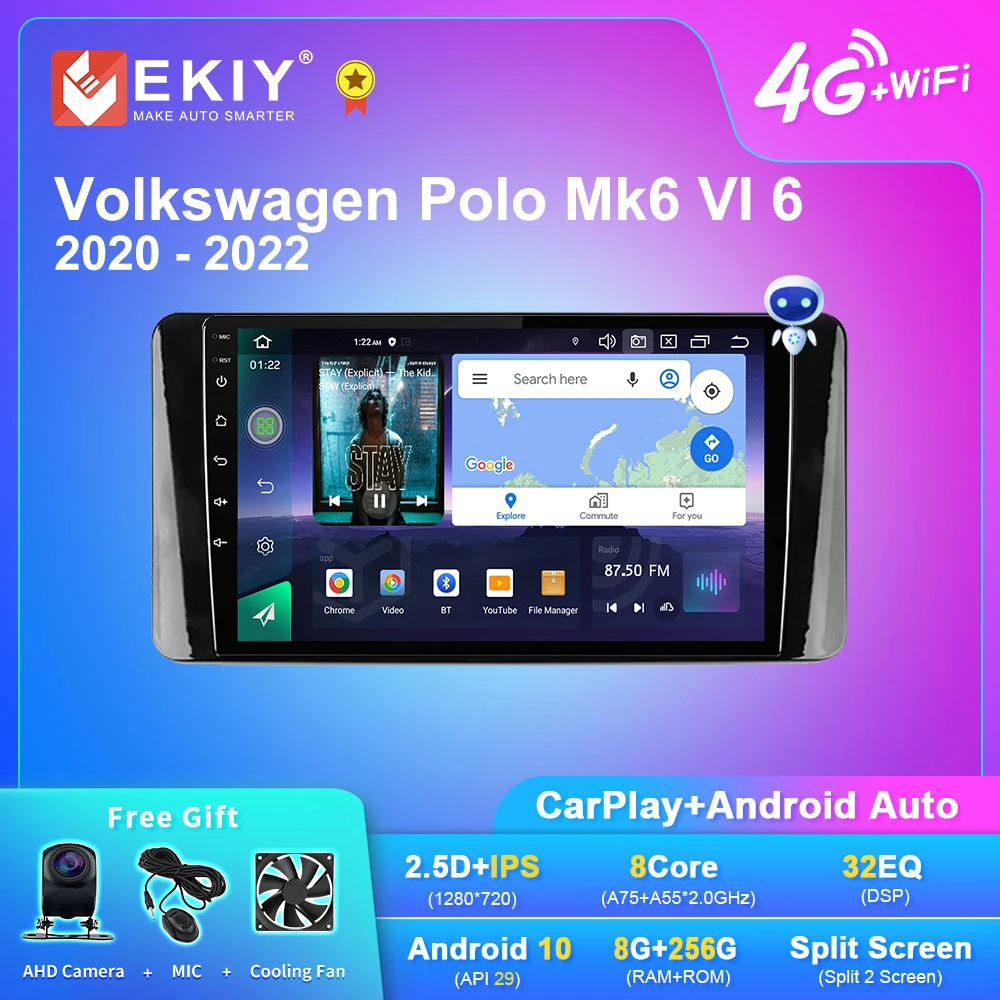

Автомагнитола EKIY Q7 для Volkswagen Polo Mk6 VI 6 2020-2022 мультимедийный видеоплеер навигация стерео GPS Android 10.0 2din 2