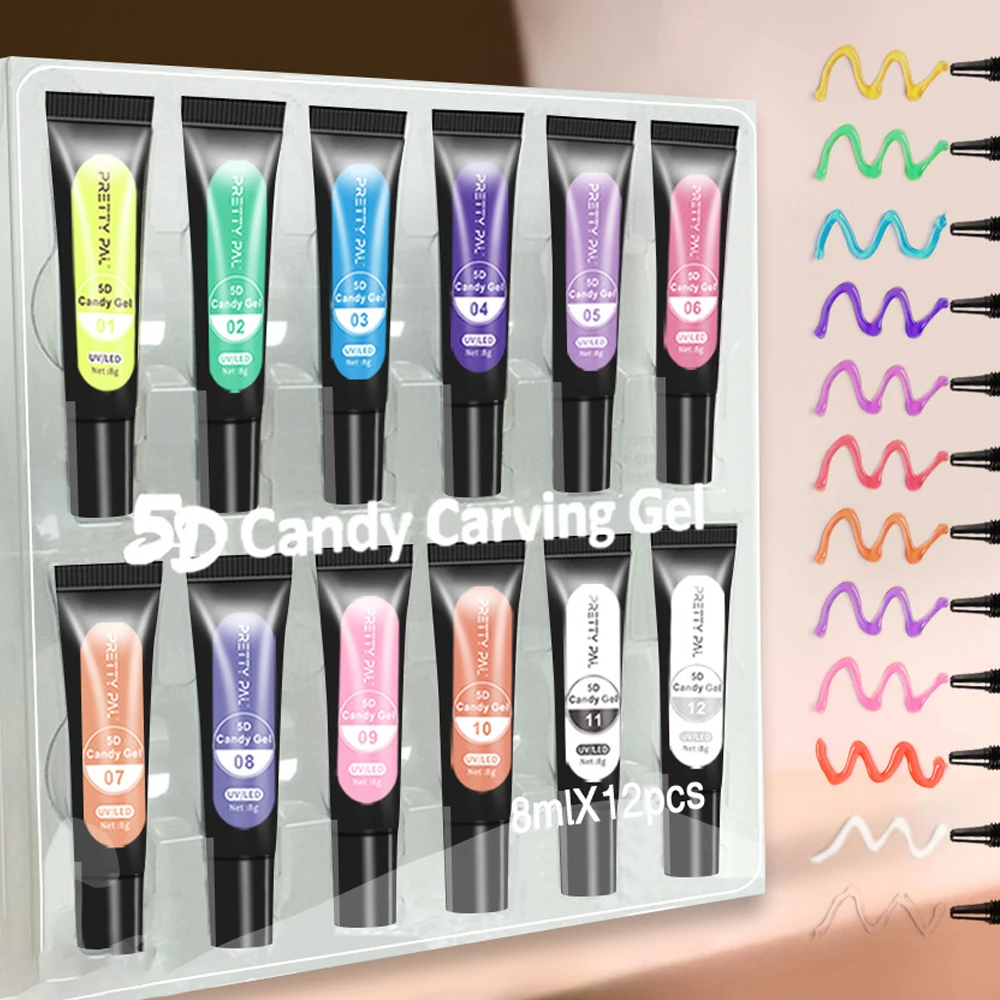 

12Pcs 5D Macaron Solid Jelly Gel Candy Carving Gel Emboss Sculpture Pudding Gel No Wipe Phototherapy Gel For DIY Nail Decoration